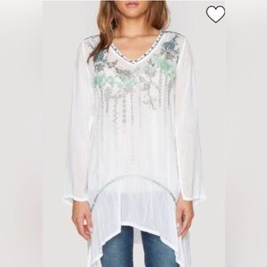 Johnny Was embroidered Vneck Long georgette tunic size XS floral